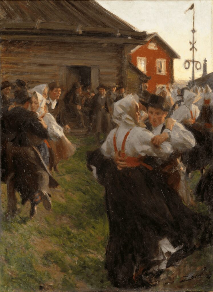 Midsummer Dance (1897), a vibrant oil painting by Anders Zorn, portraying a traditional Swedish midsummer celebration.