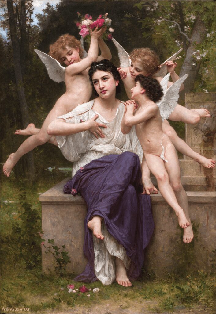 Dream of Spring (Rêve de printemps) by William-Adolphe Bouguereau, showcasing his delicate brushwork, soft glazes, and masterful rendering of light.