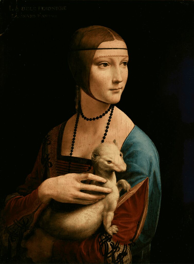 Leonardo da Vinci’s Lady with an Ermine (c. 1489), showcasing the dry brush technique and sfumato for smooth transitions.