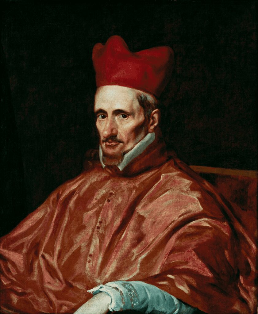 Diego Velázquez’s completed Portrait of Cardinal Gaspar de Borja (1643), capturing his bold brushwork, dramatic contrasts, and rich textures.