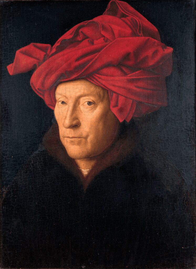 Portrait of a Man, believed to be a self-portrait of Jan van Eyck, featuring his precise use of oil painting techniques.