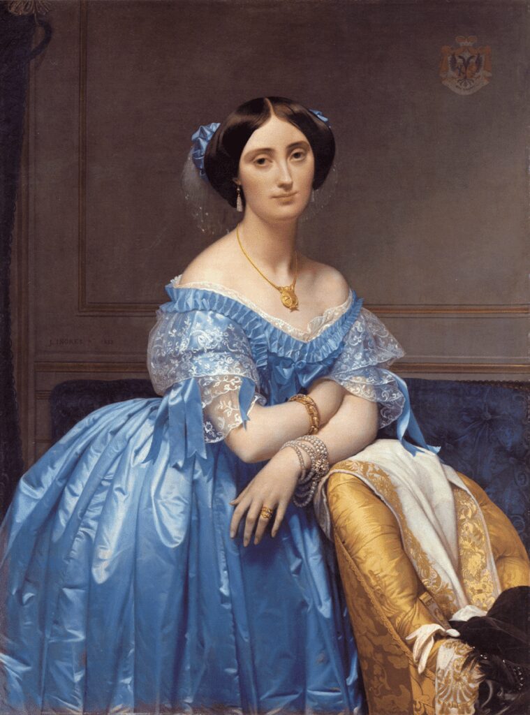 Portrait of Joséphine-Éléonore-Marie-Pauline de Galard de Brassac de Béarn, Princesse de Broglie, painted by Jean-Auguste Dominique Ingres, showcasing his mastery of light and glazing techniques.