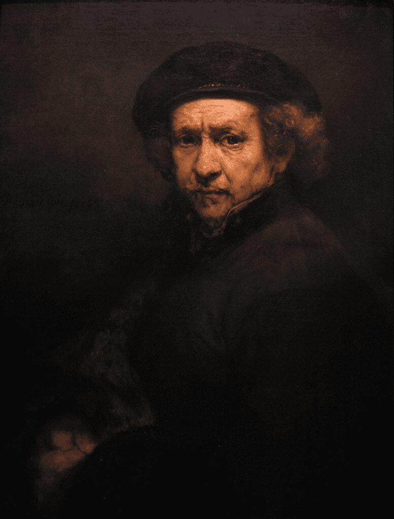 Rembrandt’s 1659 self-portrait, demonstrating the impasto technique, adding texture and depth to the painting.