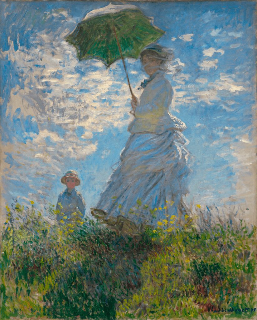 Claude Monet’s Woman with a Parasol (1875), illustrating atmospheric perspective and subtle shifts in temperature.